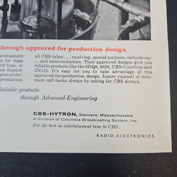 1958 CBS-Hytron Columbia Broadcasting System Tubes Vintage Print Ad Danvers MA - Picture 4 of 5